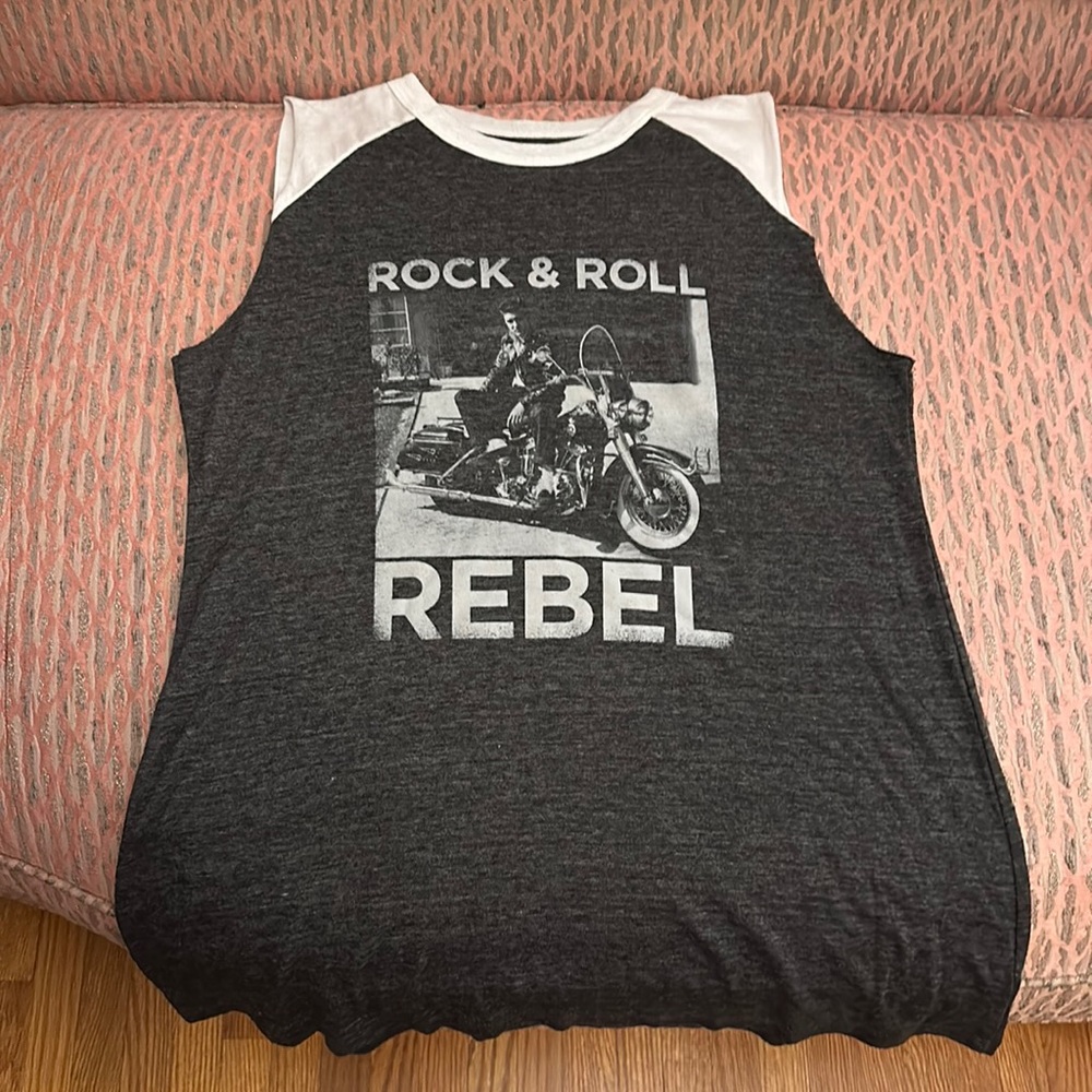 Rock & Roll Rebel Sleeveless Tank Top - Charcoal/White